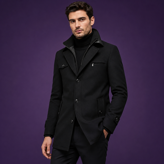 Long slim-fit coat with high collar for men | Altair