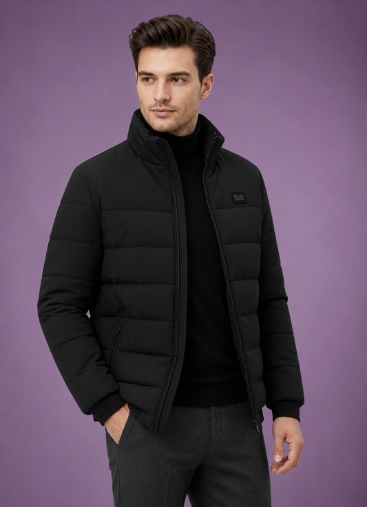 Stand-collar puffer jacket with zippered pockets for men | Caurelle