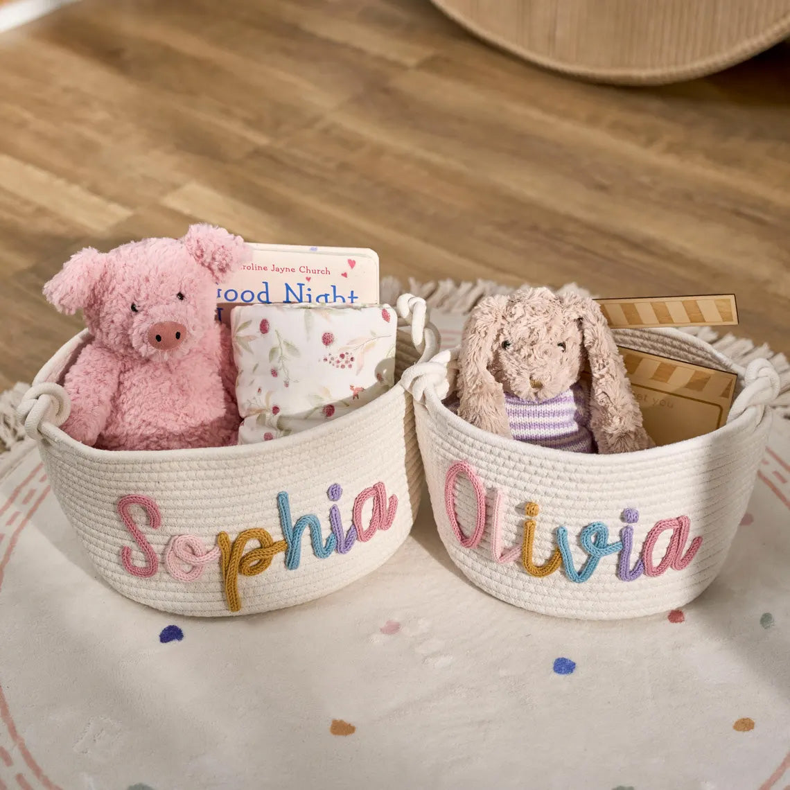 Baby Knits™  Multicolor Personalized Knitted Basket