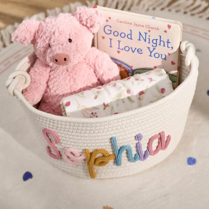 Baby Knits™  Multicolor Personalized Knitted Basket