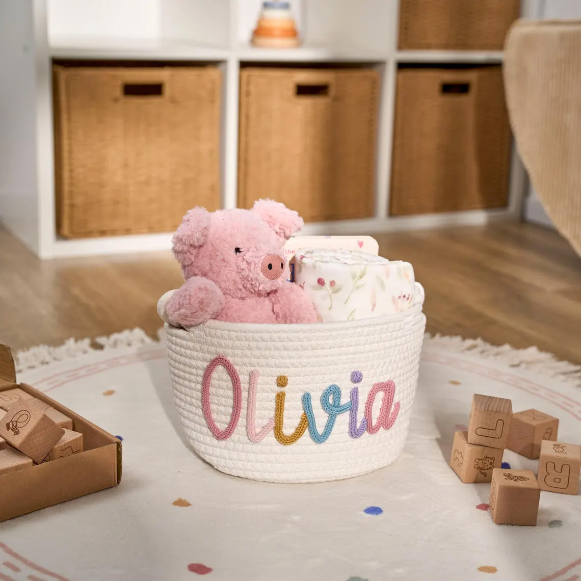 Baby Knits™  Multicolor Personalized Knitted Basket