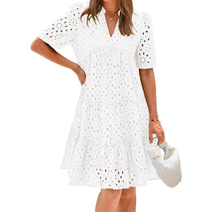 Chic hollow-out lace ruffle mini dress for women | Cosima -11